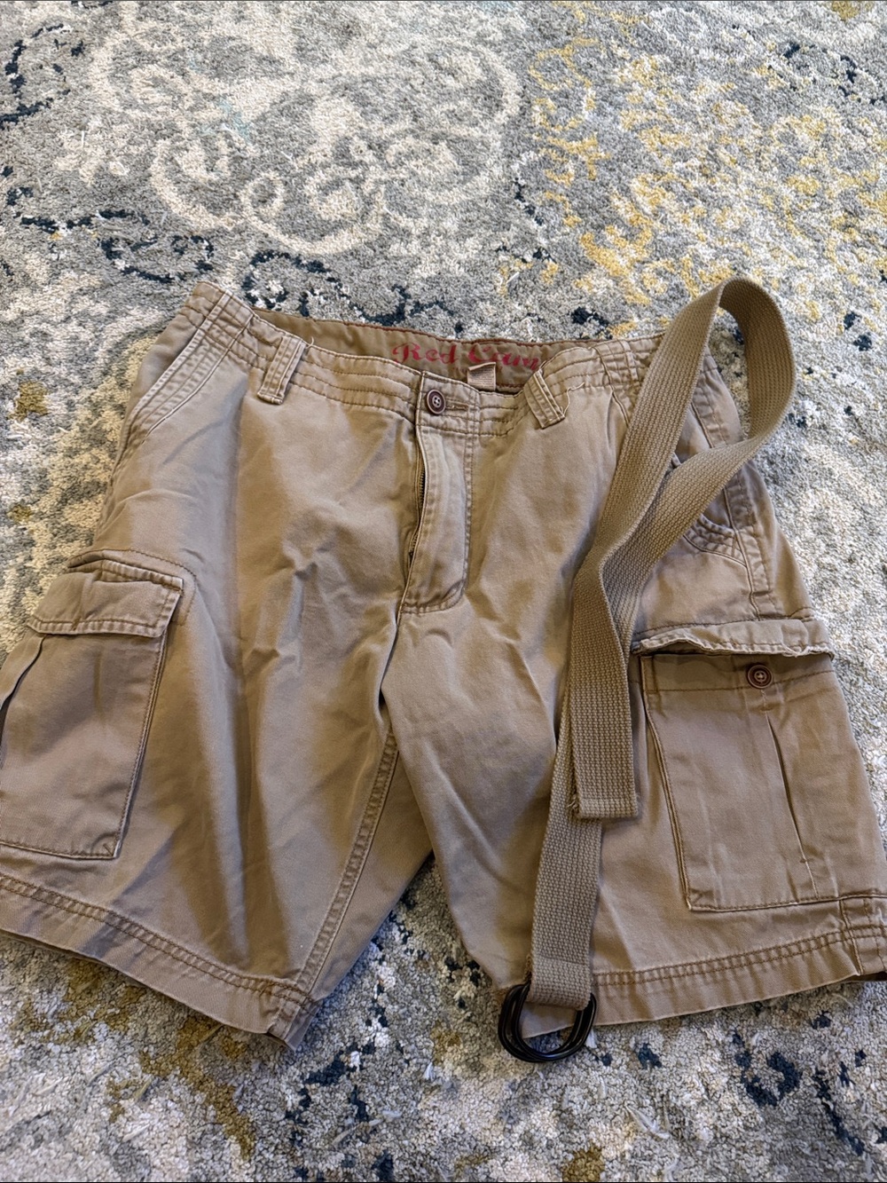 Red Camel Khaki Cargo Shorts with Web Belt